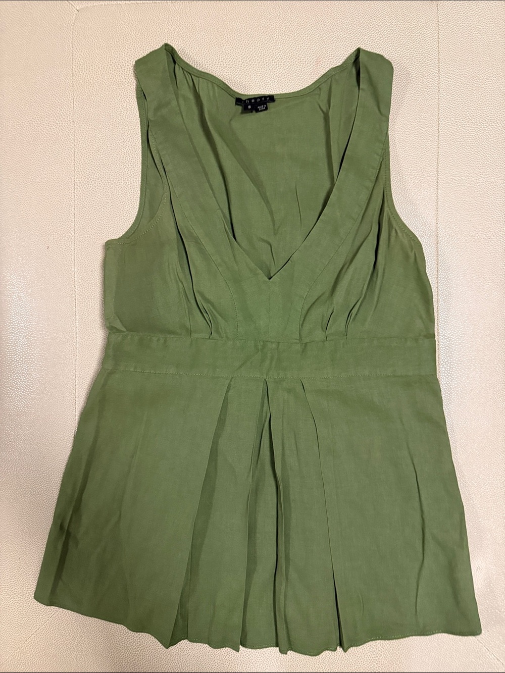 Theory Olive Green V-Neck Pleated Tank